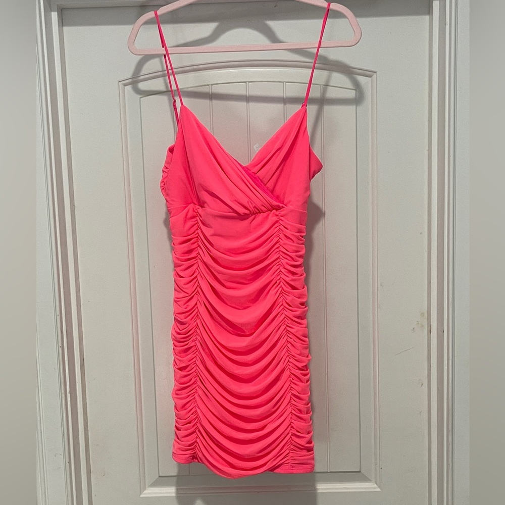 Cicely Mesh Bodycon Dress in Neon Pink - NEW